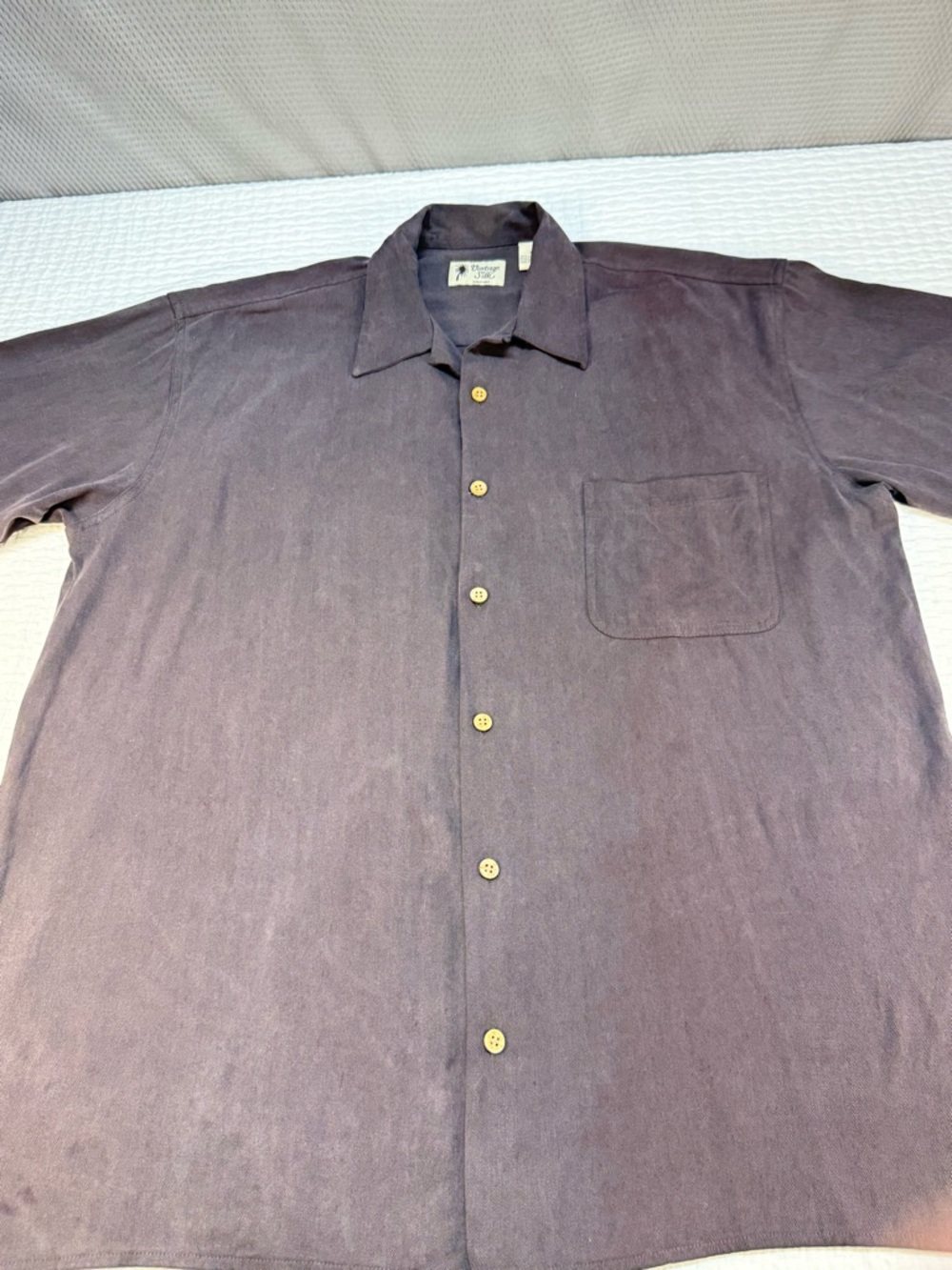 Vintage Silk Casual Men's Button-Down Shirt in Deep Plum 100% Silk
